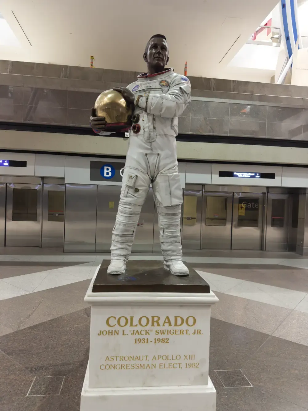 A statue of JOHN L.&ldquo;JACK&rdquo; SWIGERT, JR.